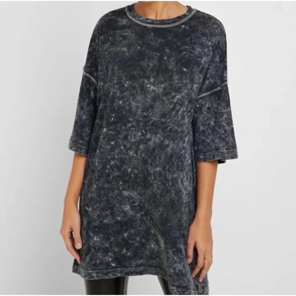 topshop black gray tie dye short sleeve mini shirt dress Oversized Xs Small
